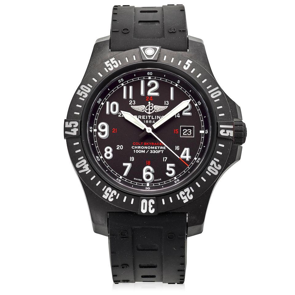 BREITLING. A CARBON QUARTZ CALENDAR WRISTWATCH Colt Skyracer, Ref: X74320, Sold 2018 (1 of 1)