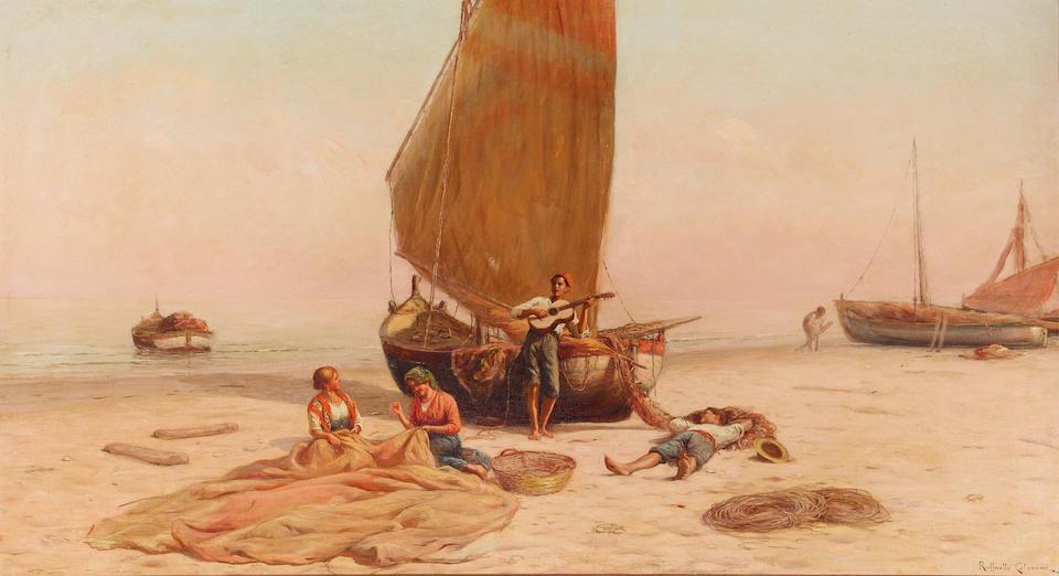 Raffaello Celommi (Italian, 1881-1957) Mending the nets 25 1/4 x 44 3/4in (64 x 113.6cm) (1 of 3)