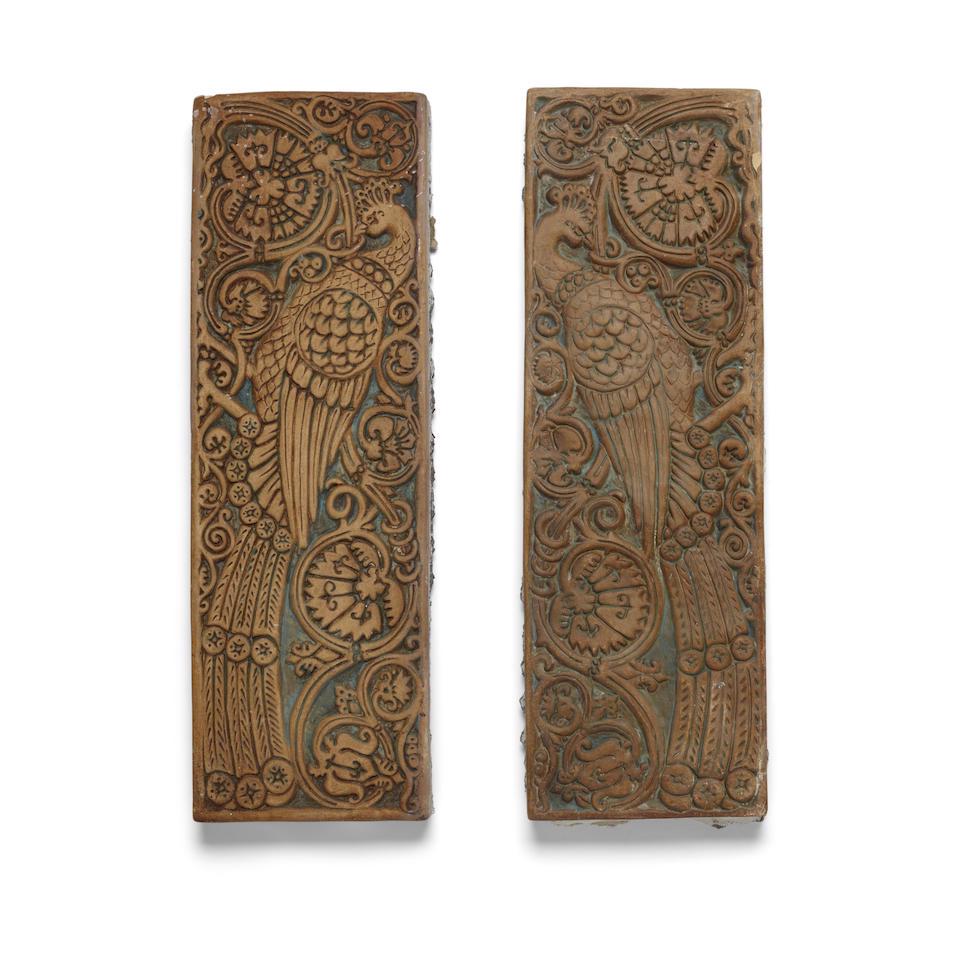 A PAIR OF BATCHELDER GLAZED TERRACOTTA PEACOCK TILESBatchelder Tiles (1910-1930s), early 20th ce... (1 of 1)