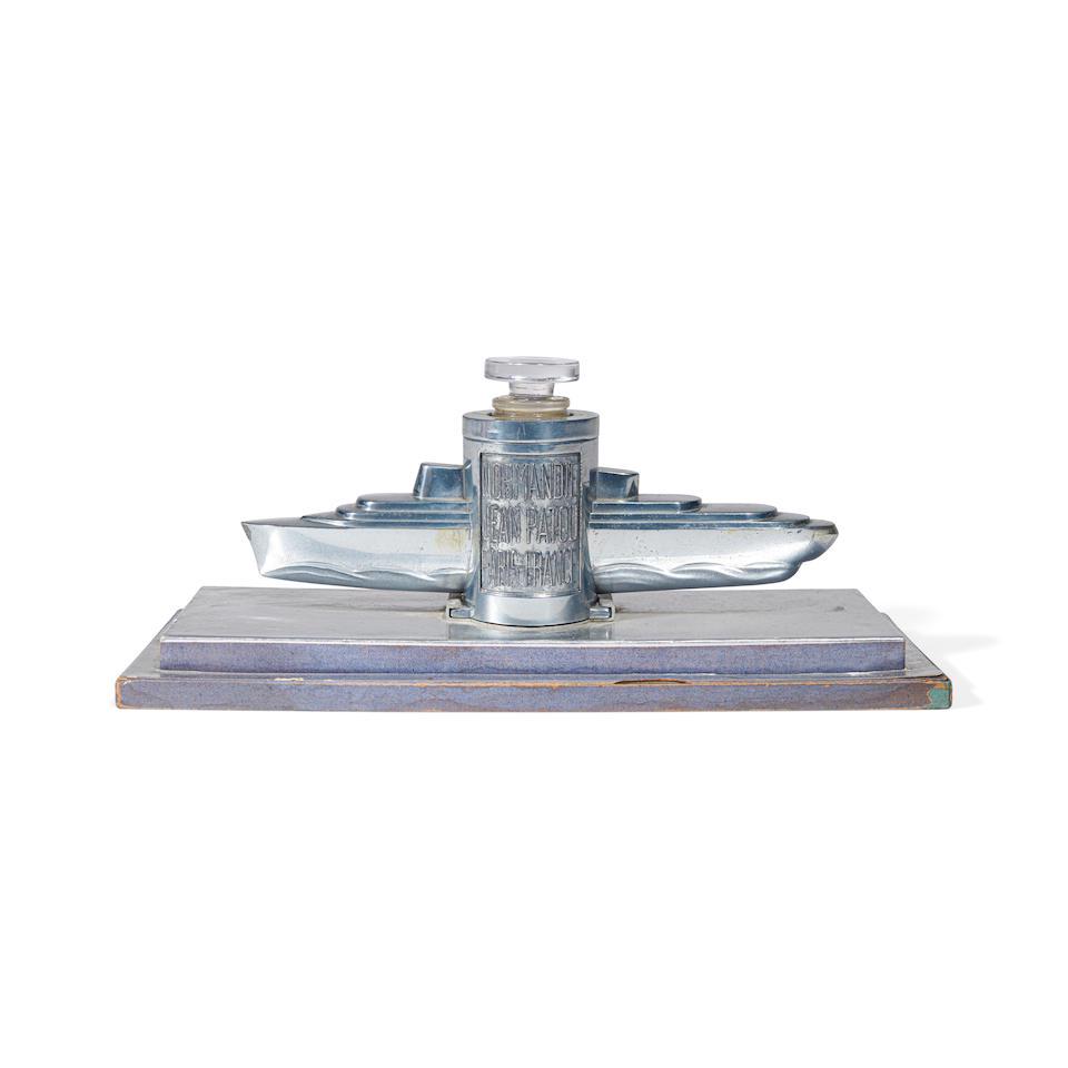 A JEAN PATOU  PEWTER AND GLASS 'NORMANDIE'PERFUME BOTTLE PRESENTATIONDesigned by Louis Sue, Pari... (1 of 2)