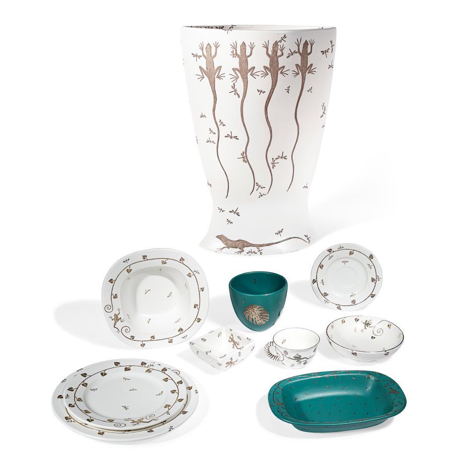 AN EMILIA CASTILLO SILVER OVERLAY PORCELAIN BISQUE DINNER SERVICE (1 of 1)