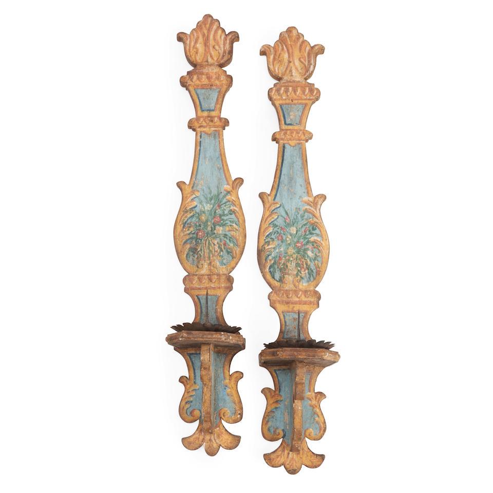 Pair of Floral Painted Sconces, Italy, late 19th century, (1 of 1)