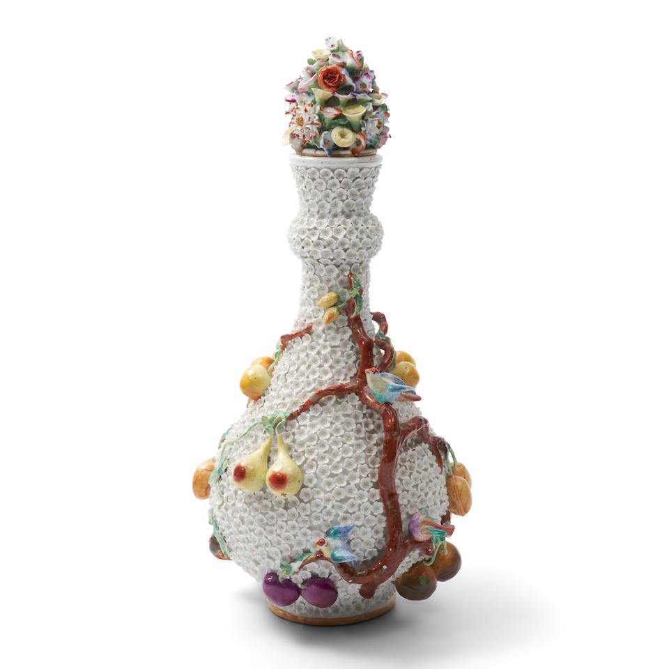 Dresden Schneeballen Decorated Porcelain Vase and Cover, Germany, late 19th century, (1 of 2)