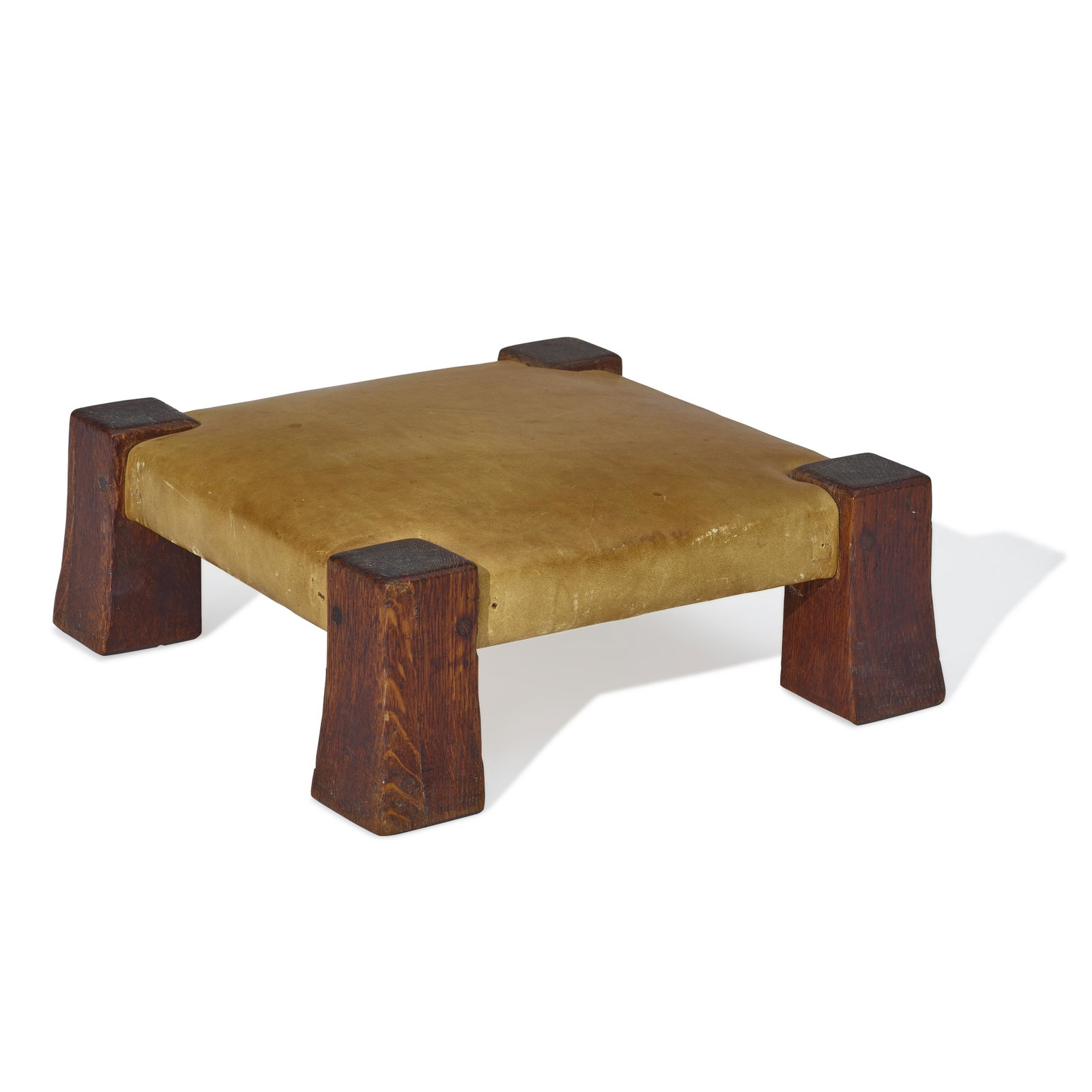 GUSTAV STICKLEY (1858-1942) Monk Stoolcirca 1910model 302, oak, sheepskin coverheight 4 3/4in (1...: GUSTAV STICKLEY (1858-1942) Monk Stool circa 1910 model 302, oak, sheepskin cover height 4 3/4in (12cm); width 12 1/2in (31.8cm); depth 12 1/2in (31.8cm) Footnotes: Provenance Private Collection, Sout