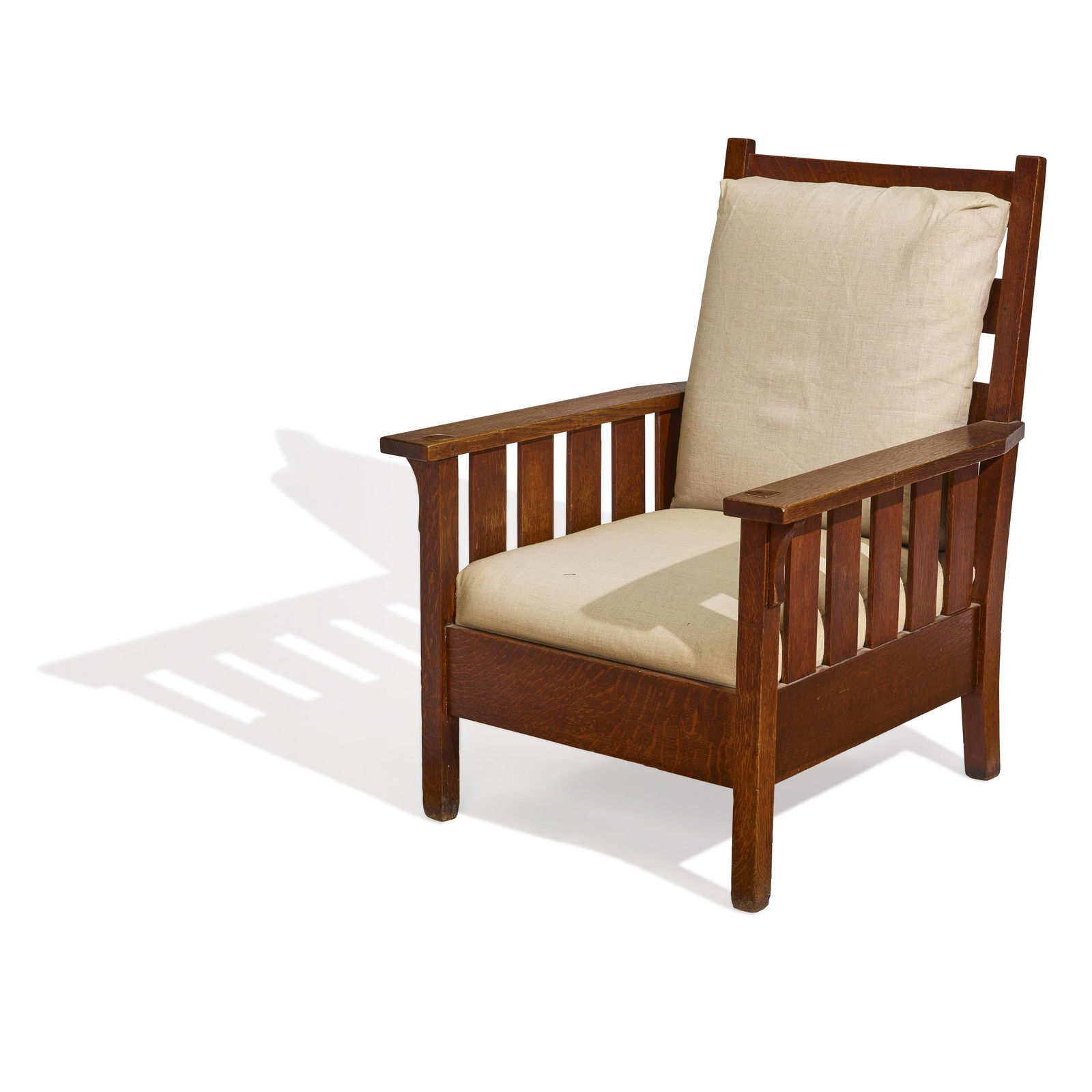 GUSTAV STICKLEY (1858-1942) Fixed-Back Armchaircirca 1910model 324, oak, canvas upholstery, with... (1 of 3)