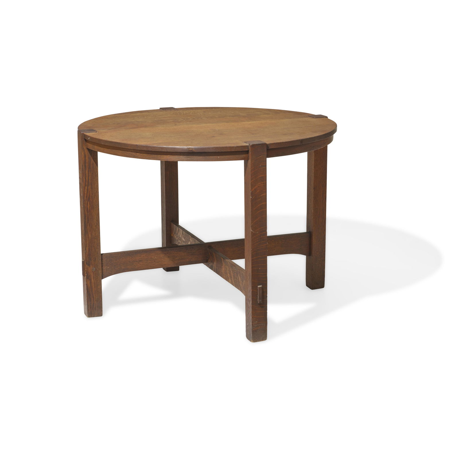 STICKLEY BROTHERS Thru-Tenon Center Table1902oak, with maker's metal tag on undersideheight 28 3... (1 of 2)