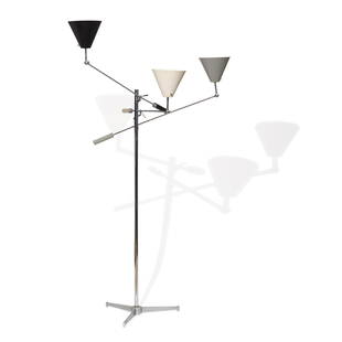 ANGELO LELLI (1911-1979) Triennale Lampdesigned 1947model no. 12128, for Arredoluce, chrome-plat...: ANGELO LELLI (1911-1979) Triennale Lamp designed 1947 model no. 12128, for Arredoluce, chrome-plated brass, enameled metal, stamped 'MADE ITALY' height 70in (178.5cm); diameter of base 17 1/2in (45cm)