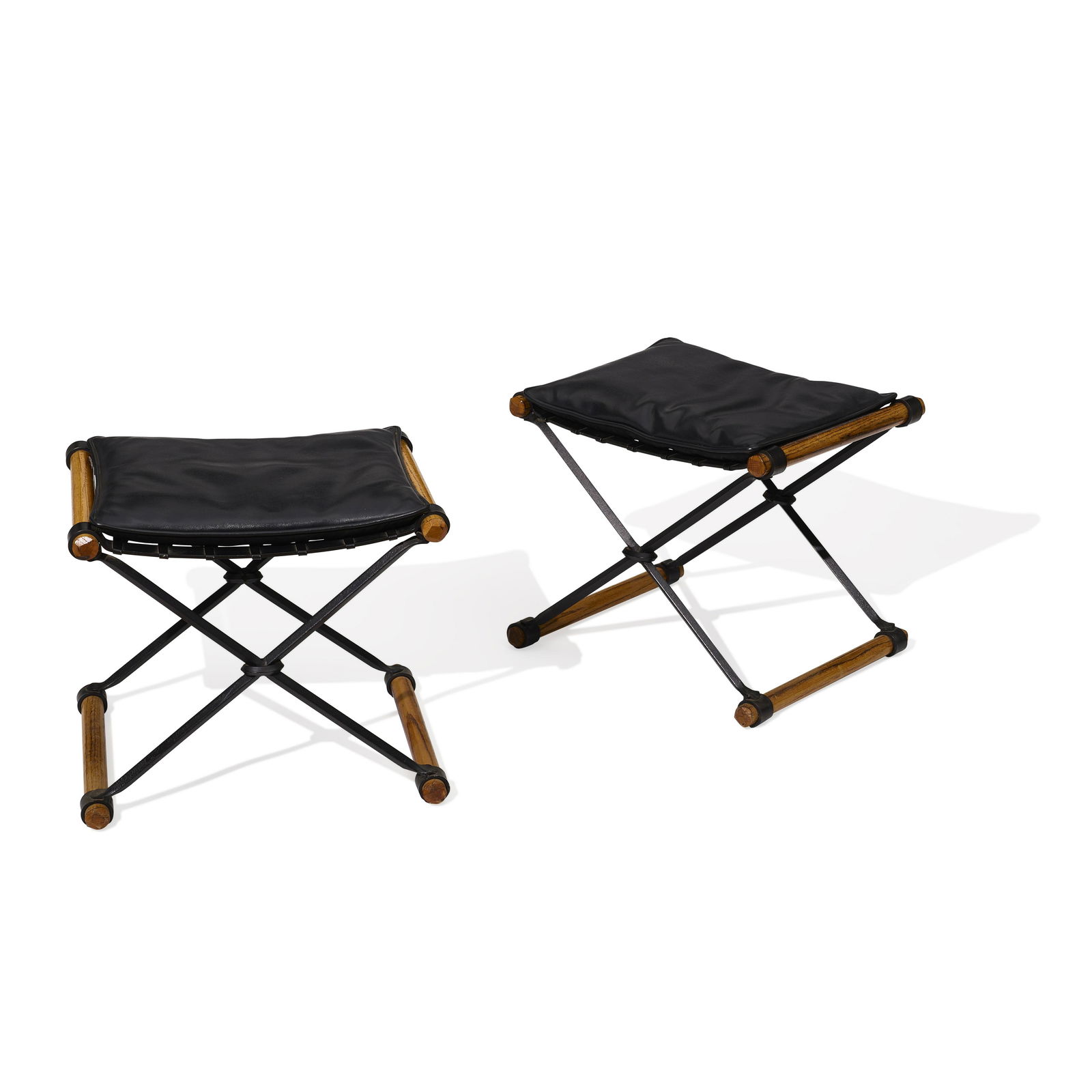 CLEO BALDON (1927-2014) Two X-Form Stools1960sfor Terra, faux leather, wrought iron, oakheight 1... (1 of 2)