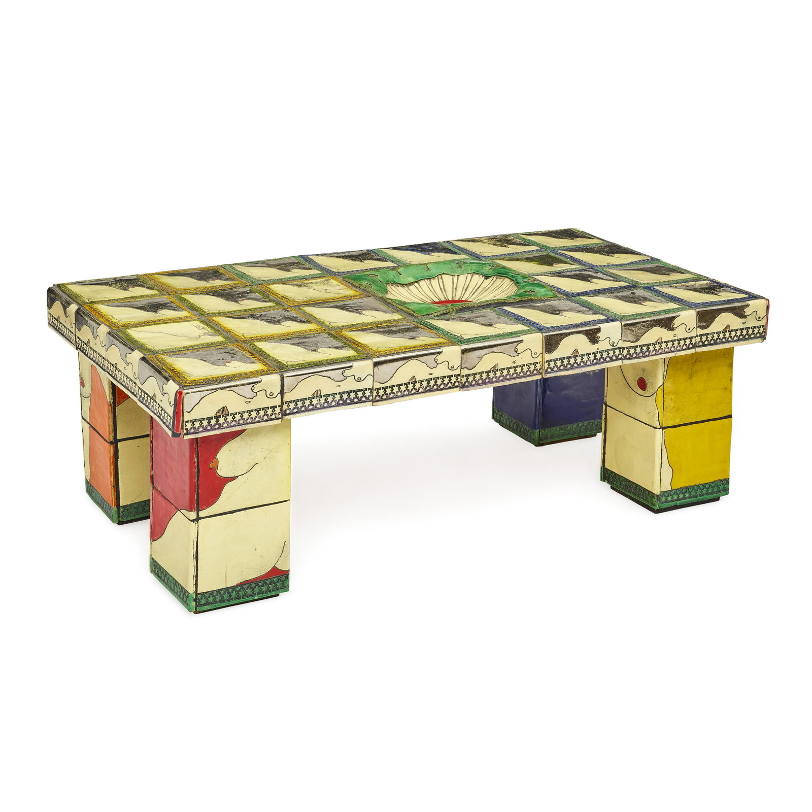 ERIK GRONBORG (BORN 1931) Coffee Tableglazed stoneware, woodheight 19 1/4in (48.8cm); length 51 ... (1 of 3)