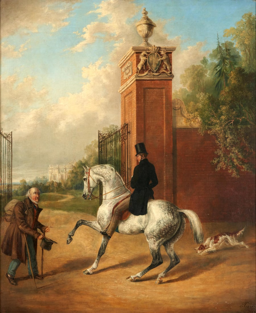Edwin Cooper (British, 1785-1833) Henry Thomas, Third Earl of Chichester, Entering the Gate at S...: Edwin Cooper (British, 1785-1833) Henry Thomas, Third Earl of Chichester, Entering the Gate at Stanmer, Lewes, Sussex signed 'Cooper' (lower right) oil on canvas 75.0 x 62.9 cm (29 1/2 x 24 3/4 in).