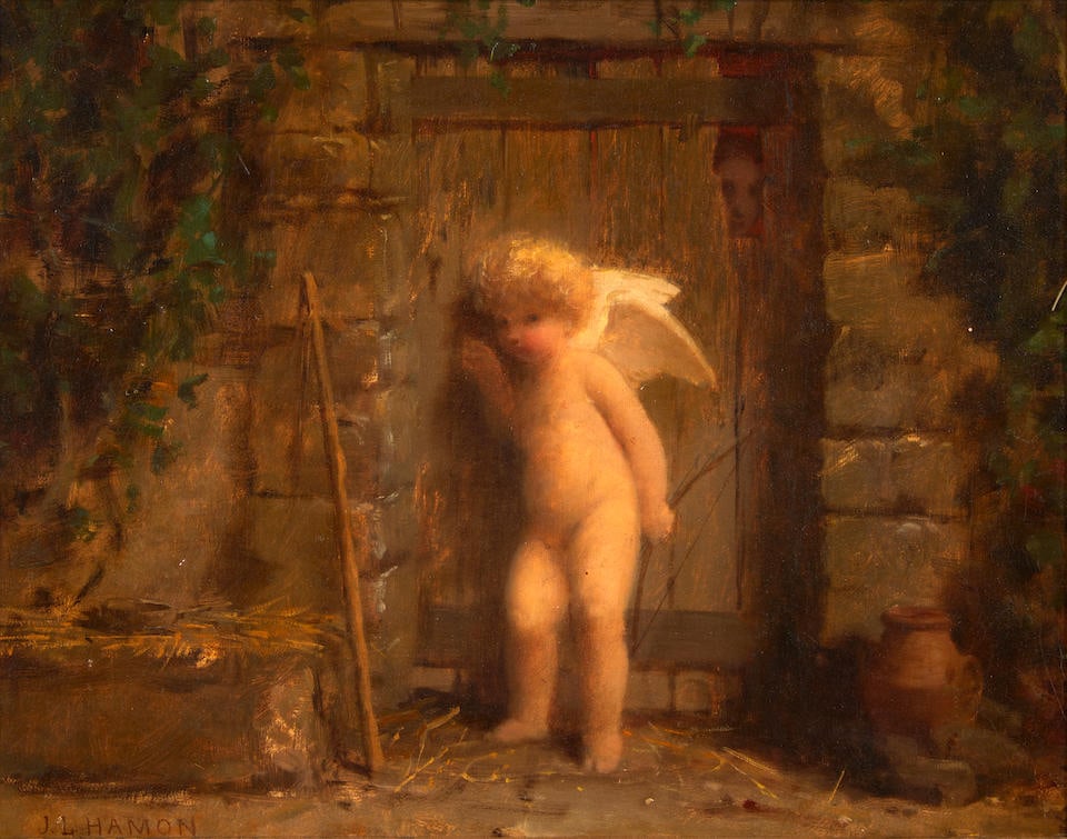 Jean Louis Hamon (French, 1821-1874) Cupid at the Door framed 42.0 x 50.5 x 3.0 cm (16 1/2 x 19 ... (1 of 4)