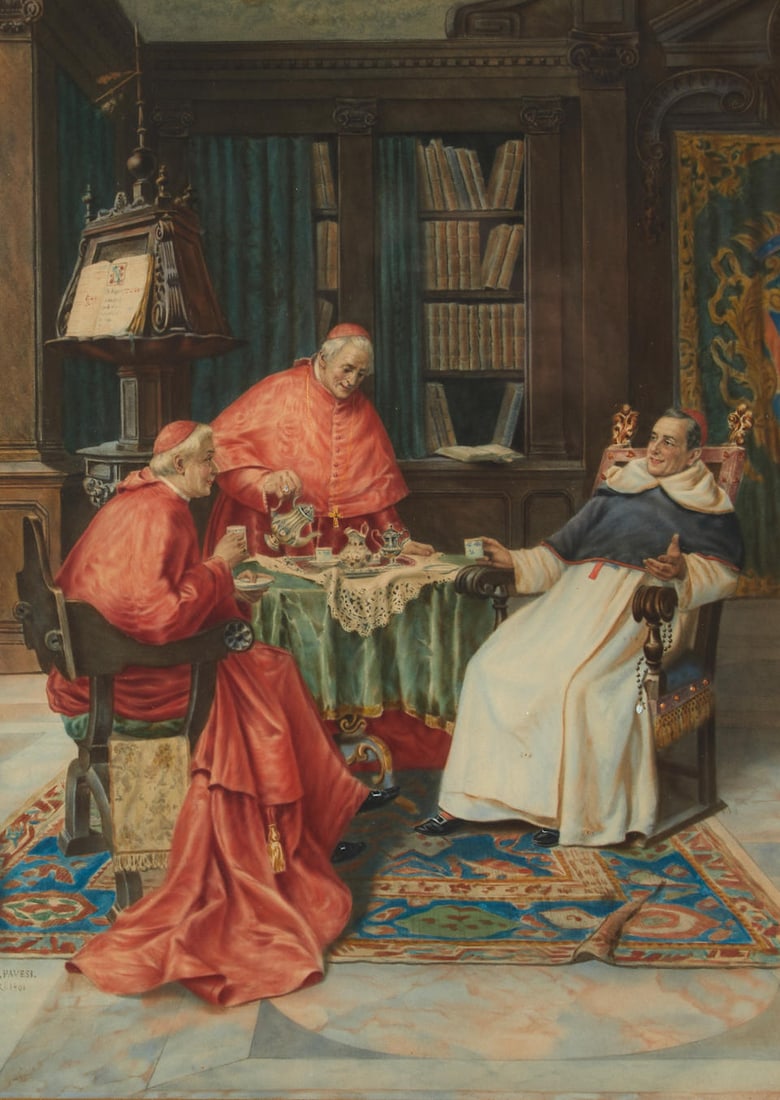 Pietro Pavesi (Italian, 1844-1907) Tea and Conversation framed 69.0 x 58.0 x 3.5 cm (27 1/4 x 22... (1 of 4)