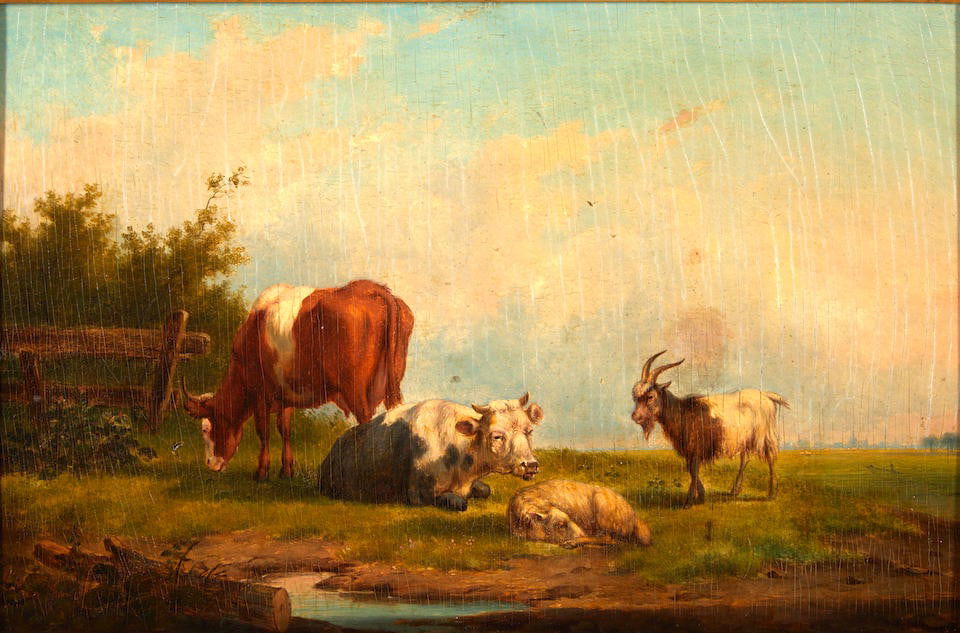 Dutch School, 19th Century Landscape with Sheep, Goat, and Cows framed 50.2 x 63.0 x 8.5 cm (19 ... (1 of 3)