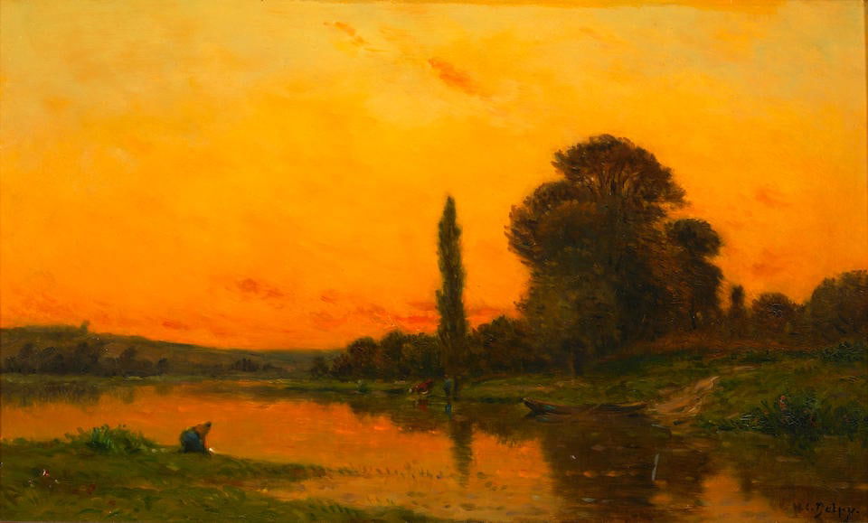 Hippolyte Camille Delpy (French, 1842-1910) Soleil Couchant Près Vernon framed 54.0 x 72.0 ... (1 of 4)