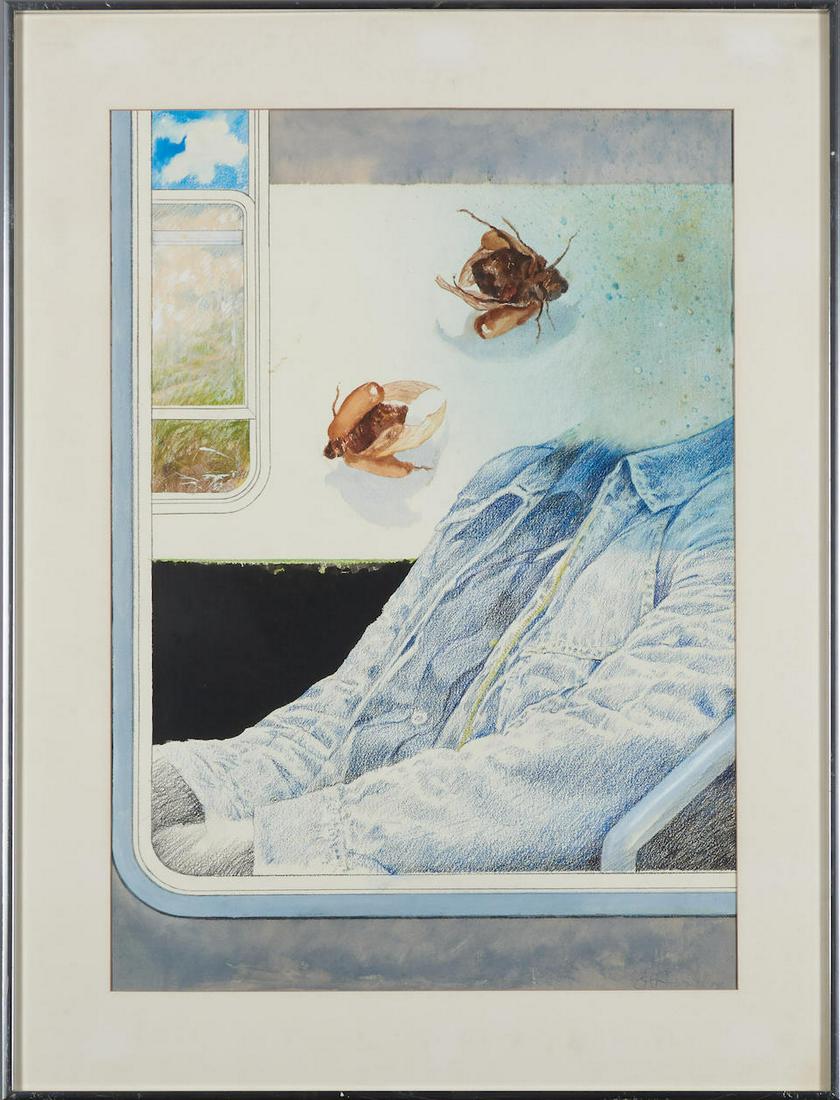 José Antonio Davila (Venezuelan, born 1935) Man and Flies sight size 26 3/4 x 19 in.: José Antonio Davila (Venezuelan, born 1935) Man and Flies signed and dated 'J.A. Davila 78' (lower right); mixed media including charcoal, watercolor, and gouache on paper sight size 26 3/4 x 19 
