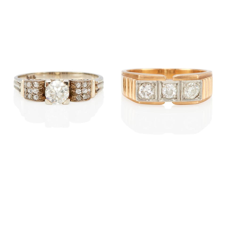 TWO BI-COLOR GOLD AND DIAMOND RINGS (1 of 3)