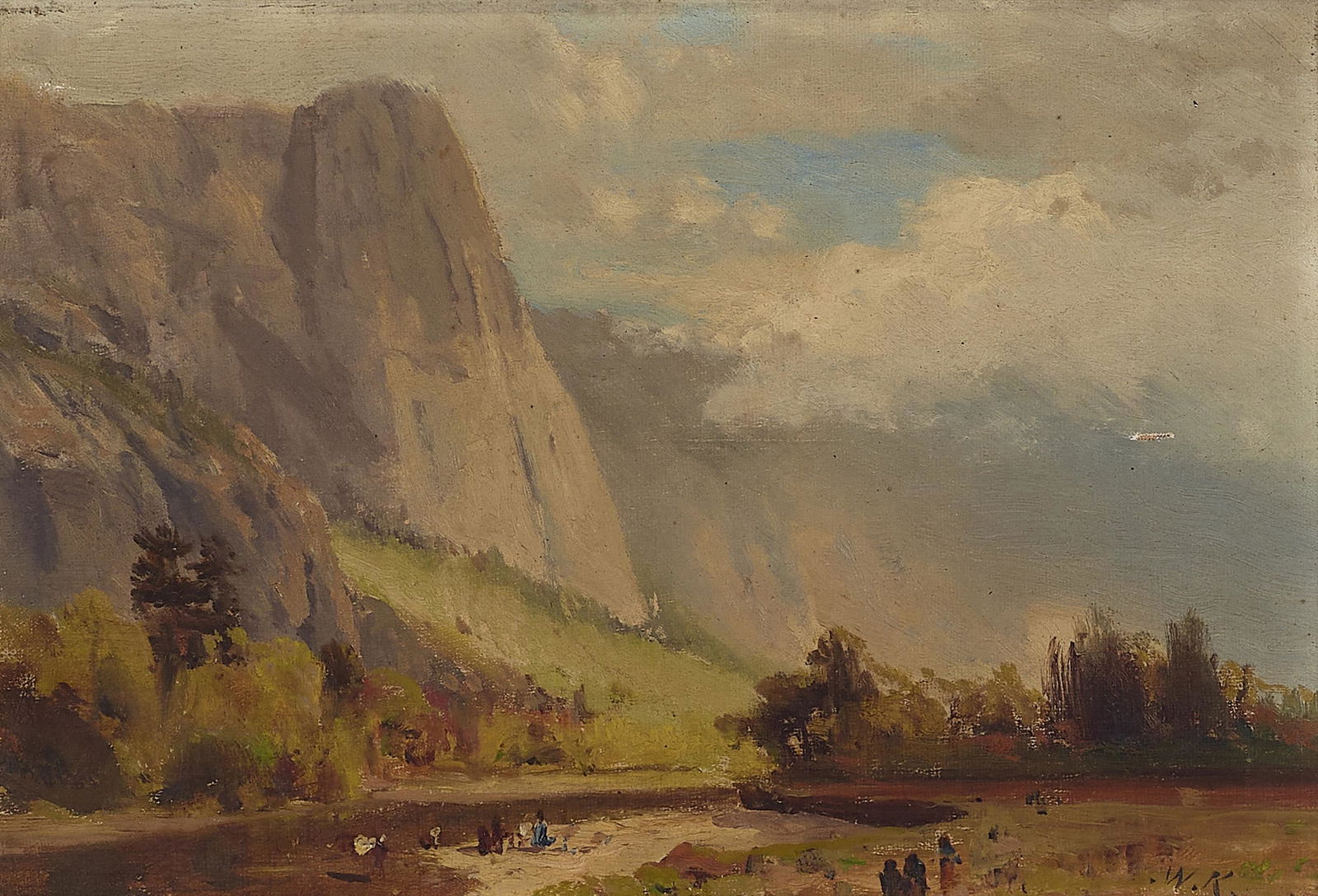 William Keith (1838-1911) El Capitan, Yosemite Valley 7 1/2 x 11 in. framed 11 x 14 1/2 in.: William Keith (1838-1911) El Capitan, Yosemite Valley signed with initials 'W.K.' (lower right) oil on canvas 7 1/2 x 11 in. framed 11 x 14 1/2 in. Footnotes: Provenance Private Estate, No