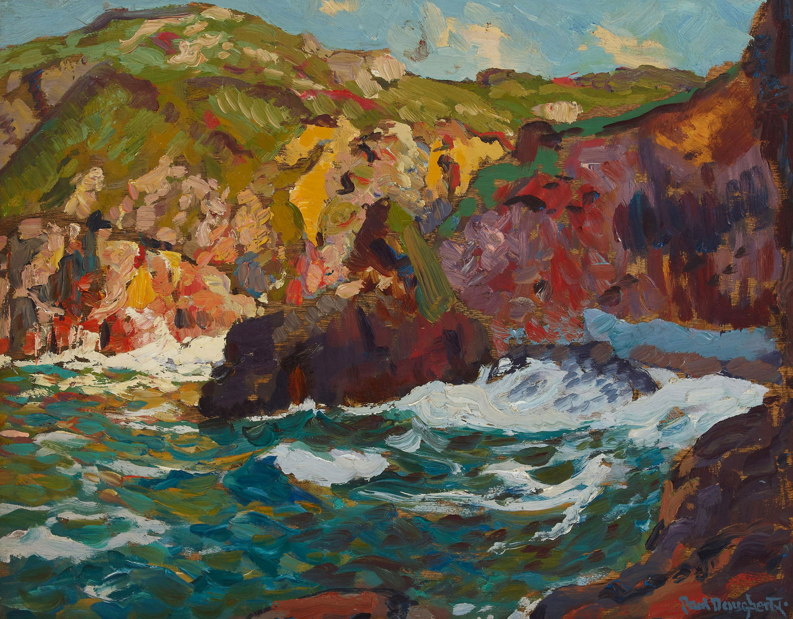 Paul Dougherty (1877-1947) The Colorful Sea 12 1/2 x 16 1/8 in. framed 19 x 22 1/2 in.: Paul Dougherty (1877-1947) The Colorful Sea signed with estate stamp 'Paul Dougherty' (lower right) oil on panel 12 1/2 x 16 1/8 in. framed 19 x 22 1/2 in. Footnotes: Provenance Estate of