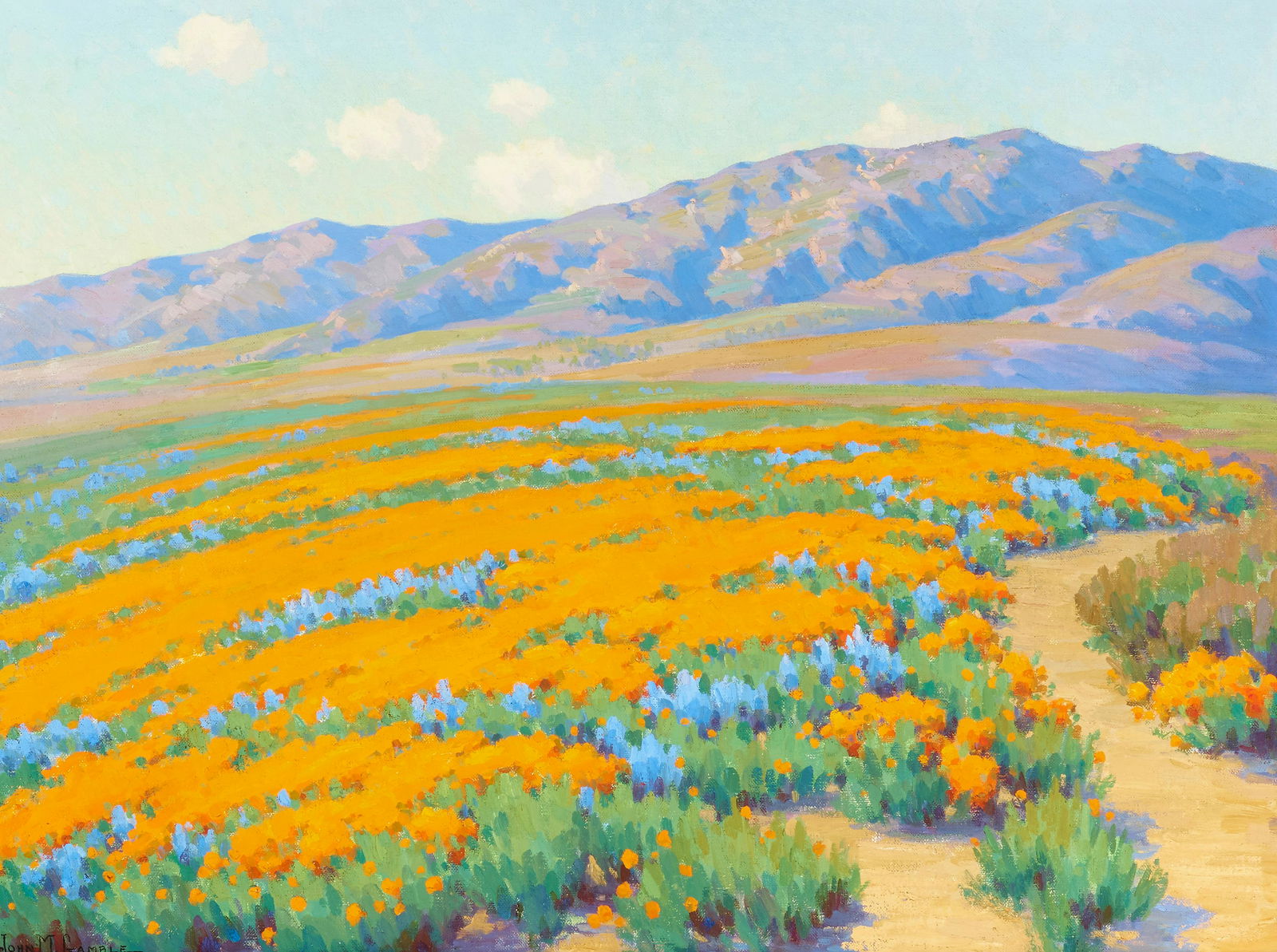 John Marshall Gamble (1863-1957) California Wildflowers 30 x 40 in. framed 37 x 47 in.: John Marshall Gamble (1863-1957) California Wildflowers signed 'John M. Gamble' and titled (on the reverse) oil on canvas laid to board 30 x 40 in. framed 37 x 47 in. Footnotes: Provenance
