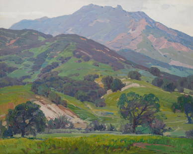 Hanson Puthuff (1875-1972) Pasture Grounds 24 x 30 in. framed 30 x 36 in.: Hanson Puthuff (1875-1972) Pasture Grounds signed 'H. Puthuff.' (lower right) and signed again and titled (on the reverse) oil on canvas 24 x 30 in. framed 30 x 36 in. Footnotes: Provenance