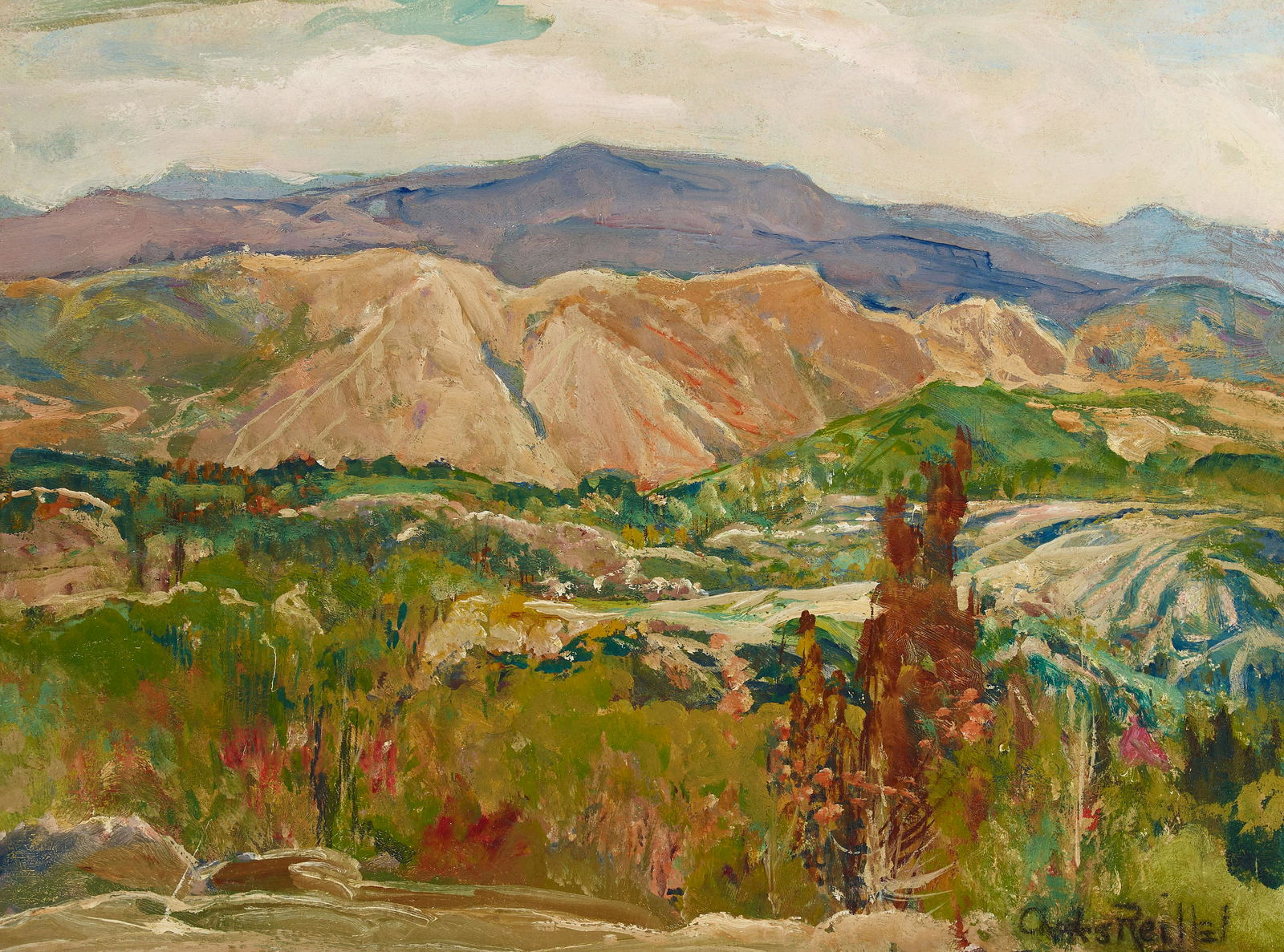 Charles Reiffel (1862-1942) Back Country Vista 13 1/2 x 18 in. framed 18 1/2 x 23 in.: Charles Reiffel (1862-1942) Back Country Vista signed 'Charles Reiffel' (lower right) oil on board 13 1/2 x 18 in. framed 18 1/2 x 23 in.