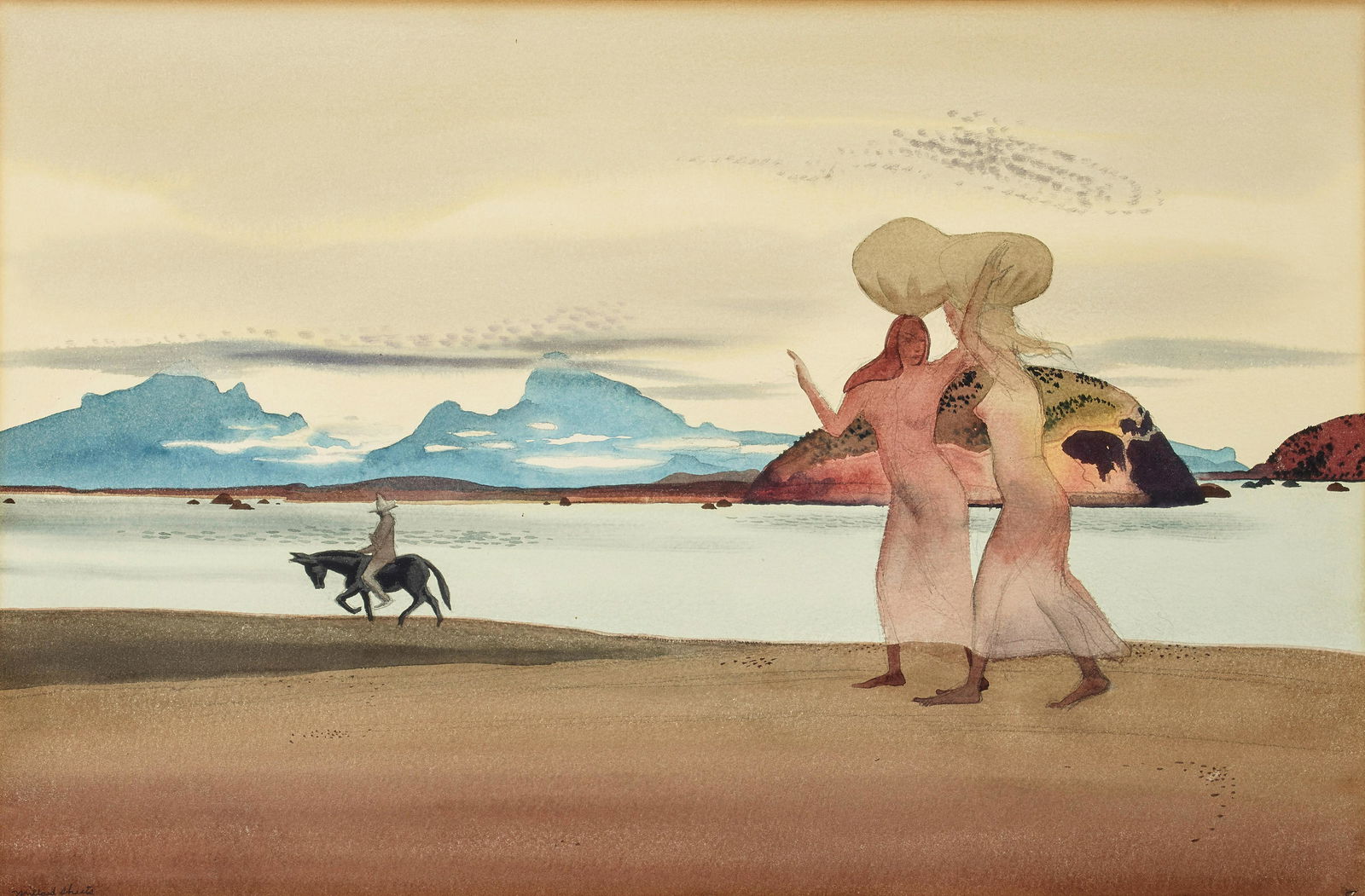 Millard Owen Sheets (1907-1989) Morning Promenade sight 14 1/2 x 22 in. (framed 23 1/2 x 29 in.): Millard Owen Sheets (1907-1989) Morning Promenade signed 'Millard Sheets' (lower left) watercolor and pencil on paper sight 14 1/2 x 22 in. framed 23 1/2 x 29 in. Footnotes: Provenance Fro