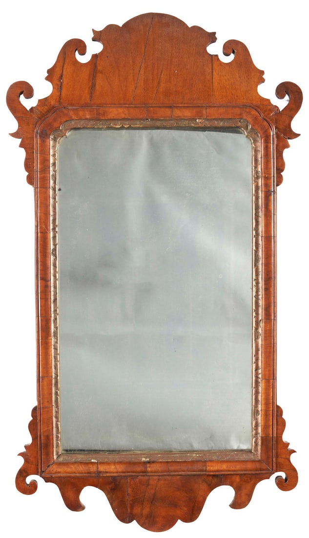 Chippendale Walnut Veneer Looking Glass, probably England, mid-18th century. (1 of 1)