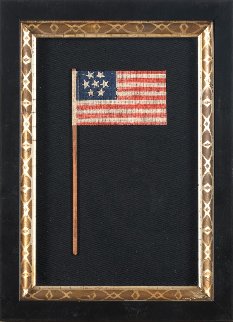 Miniature 7 Star Confederate Sympathizer Parade Flag with Wooden Staff, America, c. 1876-90s. (1 of 1)