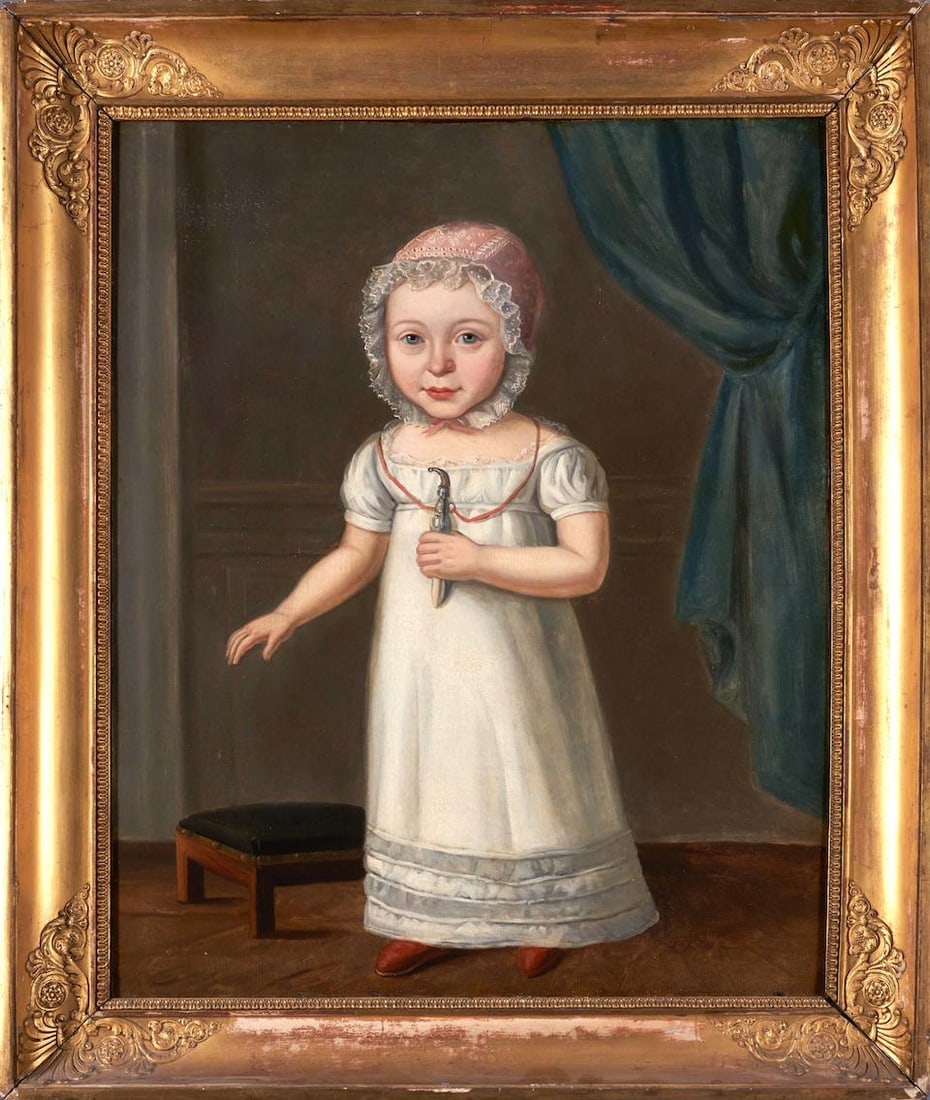 Early 19th Century. Portrait of a Child with Rattle. Canvas, ht. 29, wd. 24 in. (1 of 3)