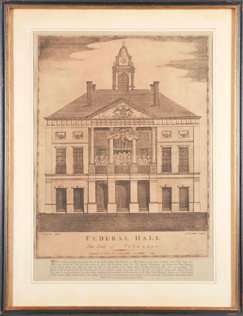 'Federal Hall: The Seat of Congress' Facsimile Engraving,  Charles A.G. Swasey (publisher), New ... (1 of 3)