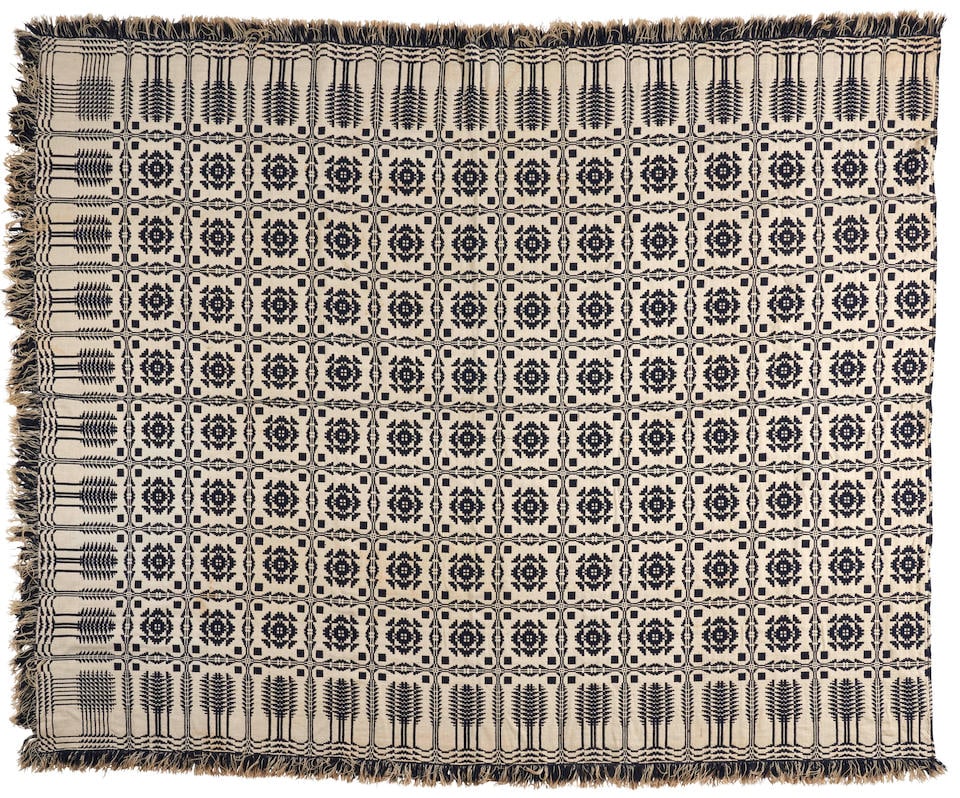 Blue and White Wool Coverlet, America, mid-19th century. (1 of 2)