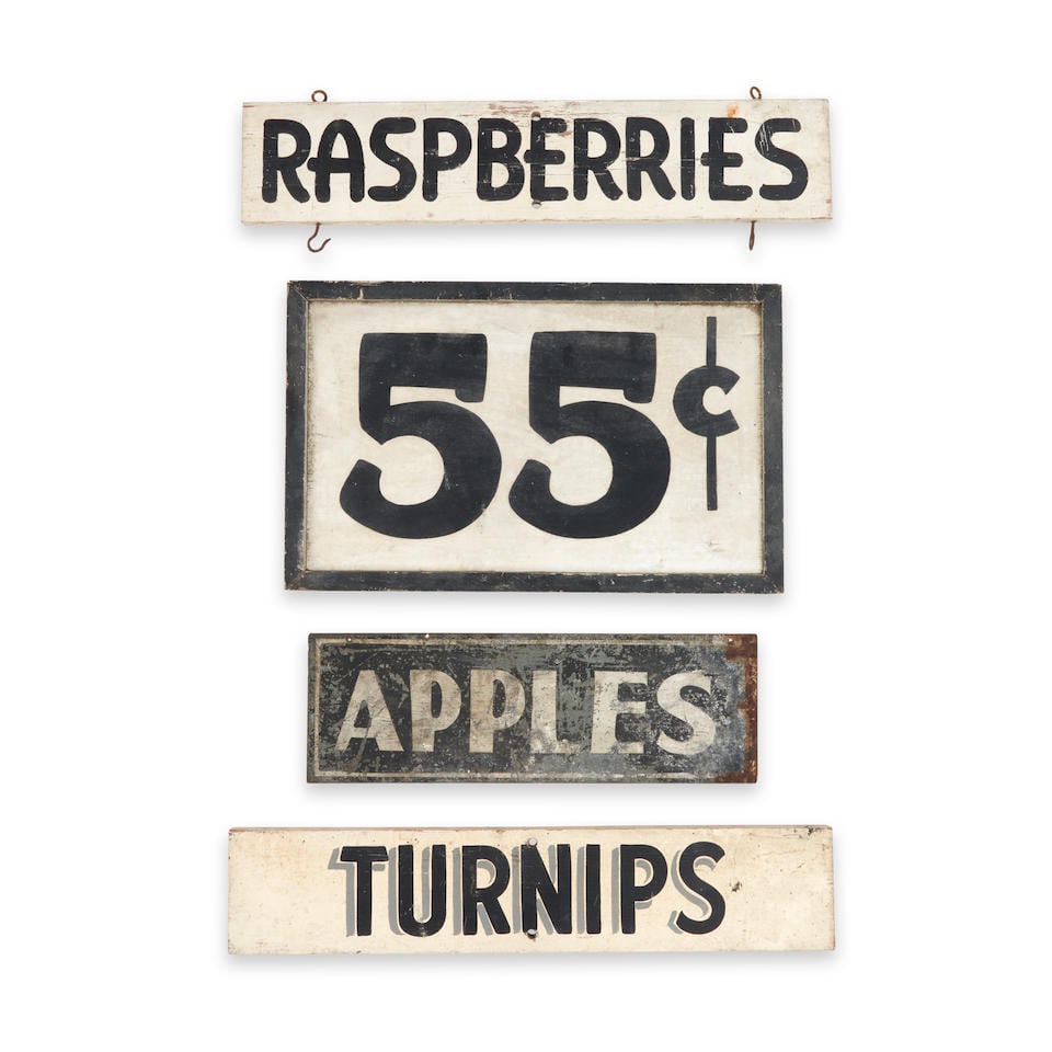 Four Painted Produce Signs, America, 19th/20th century. (1 of 2)