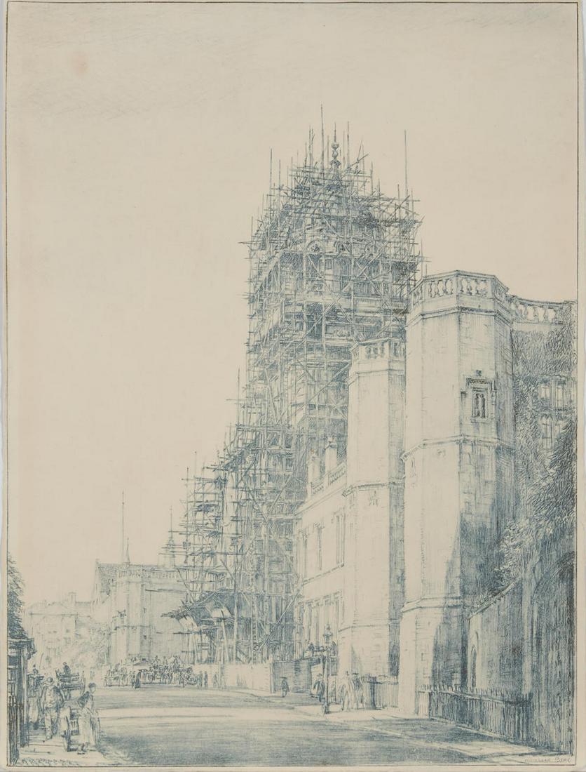 After Muirhead Bone; Tom Tower of Oxford;: After Muirhead Bone Tom Tower of Oxford, 1910 Collotype printed in blue ink; signed within the matrix; unframed. 11 3/4 x 8 3/4 in. (29.8 x 22.3 cm) Footnotes: N.B. Sold to benefit the Acquisitions F