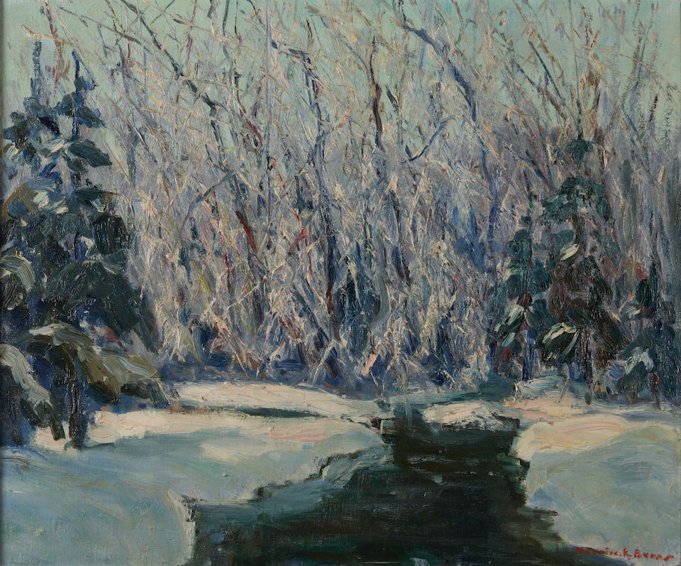 Maurice King Burns (American, 1895-1934) Woodland Stream in Winter 19 3/4 x 23 3/4 in. framed 27... (1 of 4)