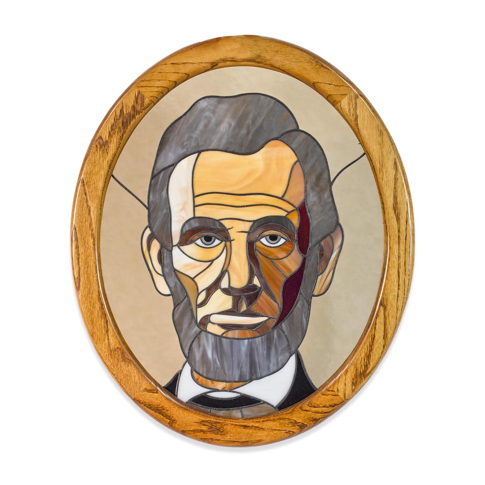 A STAINED GLASS PORTRAIT OF LINCOLN, MADE IN SPRINGFIELD. Anon. Abraham Lincoln. Portrait in sta... (1 of 1)