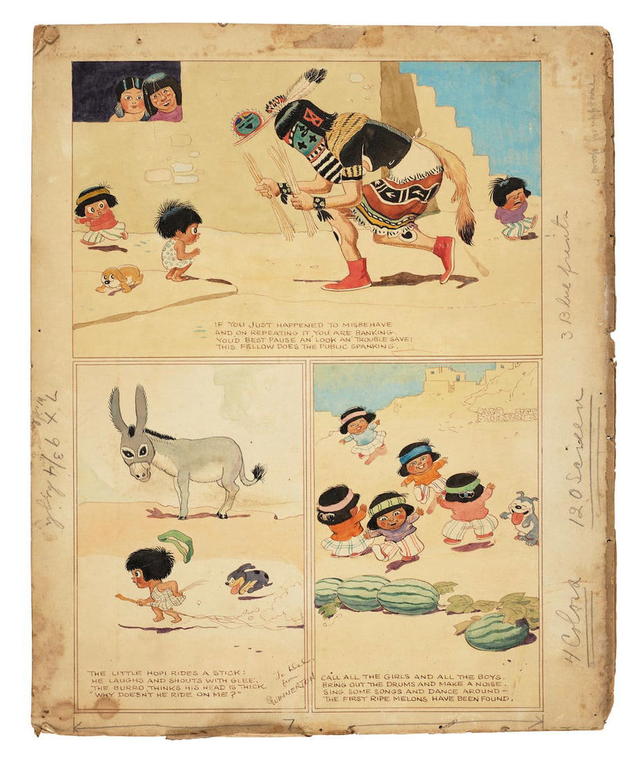 SWINNERTON, JIMMY (JAMES GUILFORD). 1875-1974. Original 3 panel partial comic strip, watercolor ... (1 of 1)