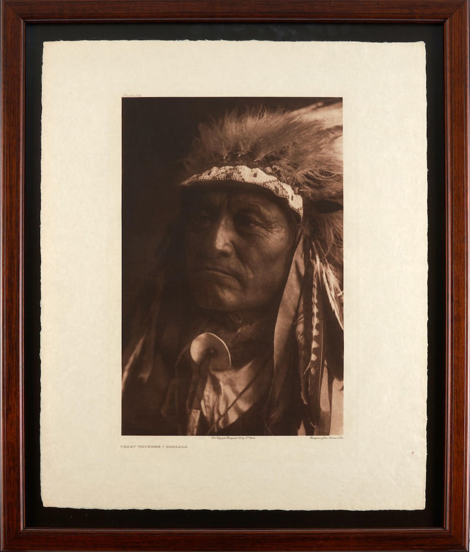 Edward S. Curtis (1868-1952) Crazy Thunder - Ogalala 15 3/4 x 10 3/8 in.  Frame size 26 x 22 in. (1 of 2)
