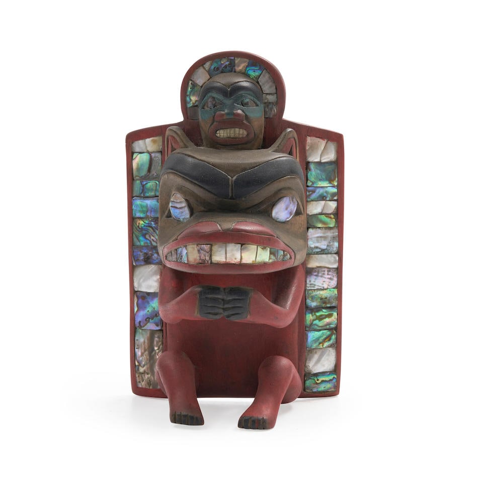 A Rich LaValle Northwest Coast frontlet Rich LaValle (Adopted Tlingit, b. 1945) ht. 6 3/4, wd. 4... (1 of 3)