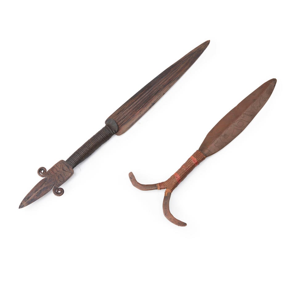 Two Northwest Coast copper knives lg. 20 1/4, and 13 1/2 in. (1 of 3)