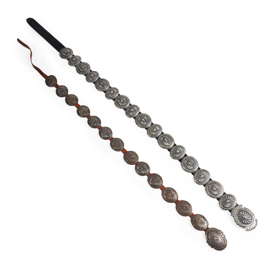 Two Diné (Navajo) concha belts lg. 44, size of concha 2 x 2 1/4, lg. 41 1/2, size of concha... (1 of 3)