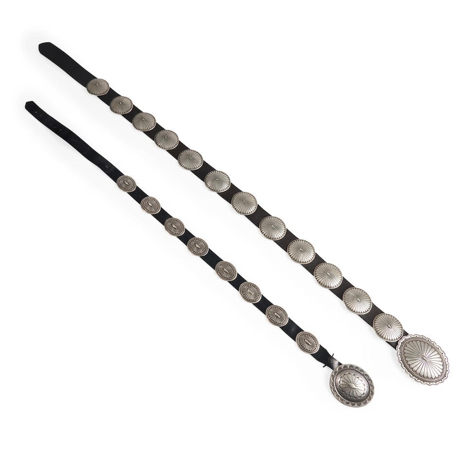 Two Southwest silver concha belts lg. 44 1/4, size of buckle 3 x 3 3/4, size of concha 2 x 2 1/8... (1 of 3)