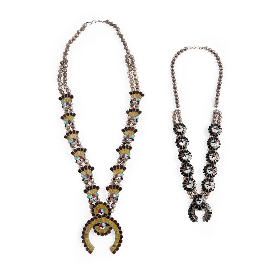 Two Zuni inlay necklaces lg. 30, lg. of naja 3, lg. 22, lg. of naja1 5/8 in. (1 of 2)
