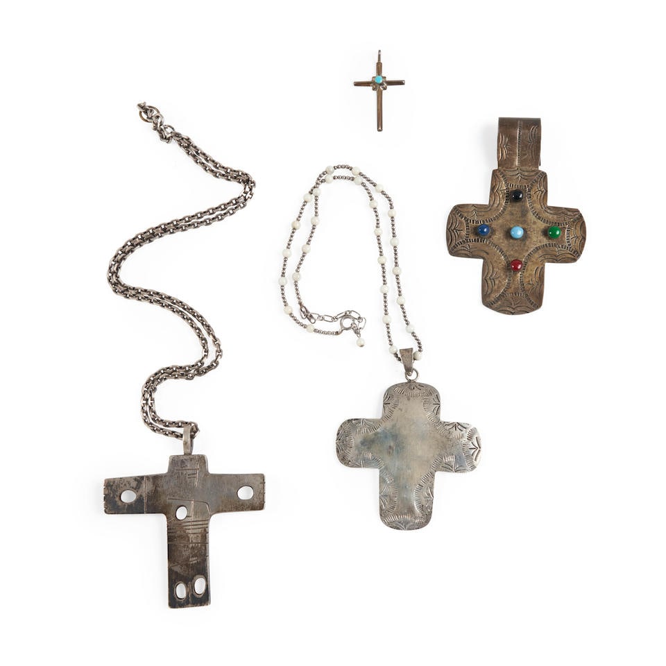 Four silver crosses lg. 15, 12, 3 3/4 x 2 1/2, and lg. 1 5/8 in. (1 of 2)