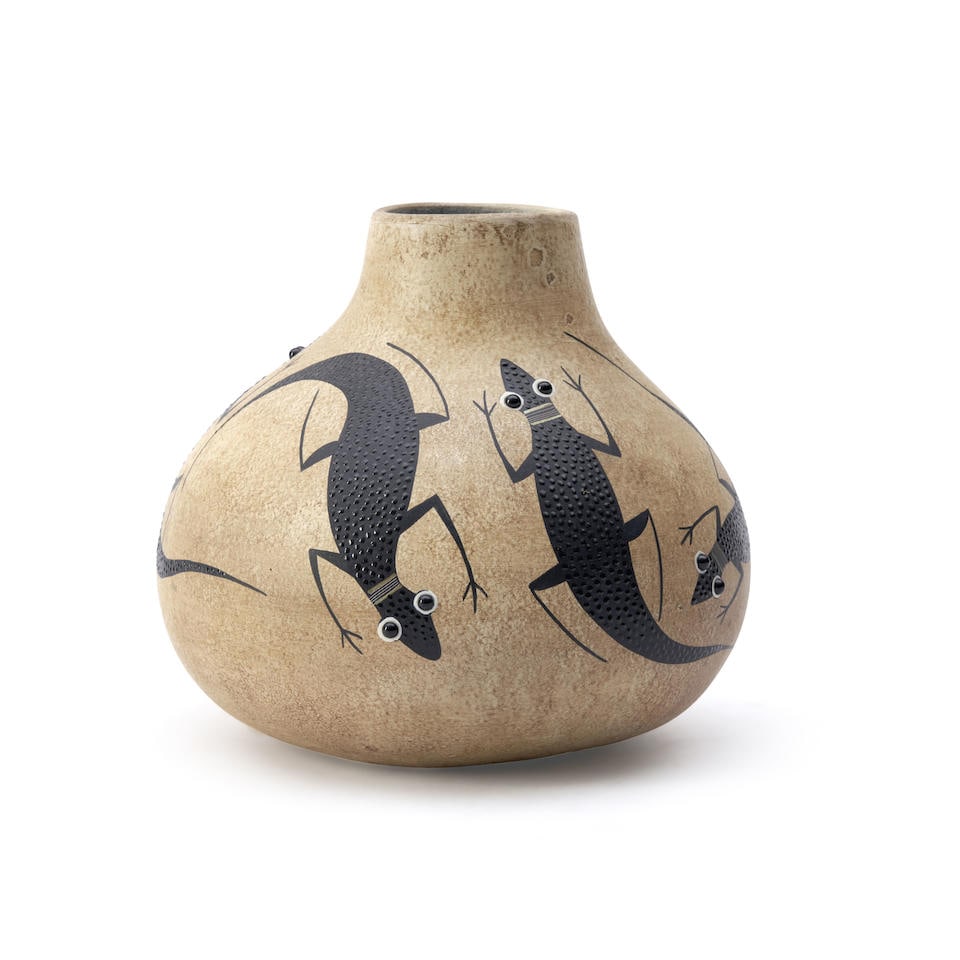 A Robert Rivera painted gourd ht. 5 3/4, wd. 5 1/4, (1 of 4)