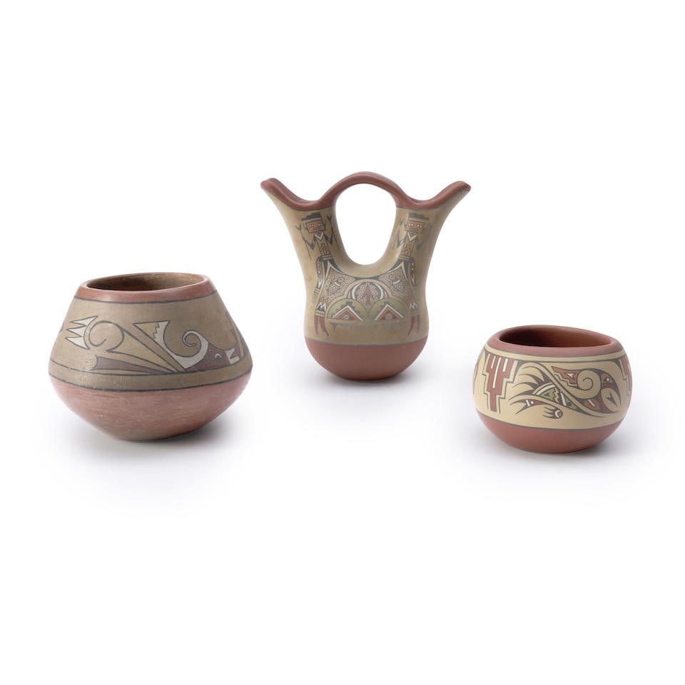 Three Santa Clara pottery vessels One by Severa Tafoya, (Santa Clara, 1890-1973) ht. 9, ht. 5 3/... (1 of 3)