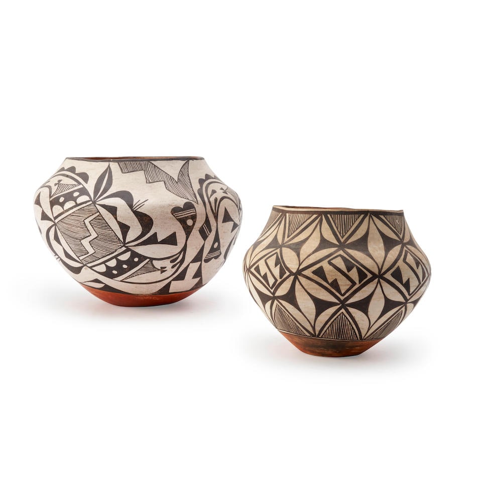 Two Acoma polychrome pottery jars ht. 7, wd. 9 1/2, ht. 5 3/4, wd. 6 3/4 in. (1 of 4)