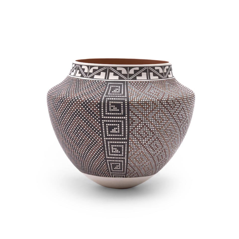 A Frederica Antonio fine line jar Frederica Antonio, (Acoma, b. 1968) ht. 6, wd. 6 in. (1 of 4)