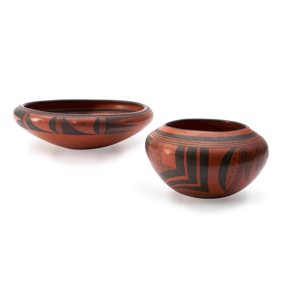 Two redware Hopi vessels Paqua Naha (Frog Woman) ht. 5, wd. 16 1/4, ht. 5 1/2, wd. 9 in. (1 of 3)