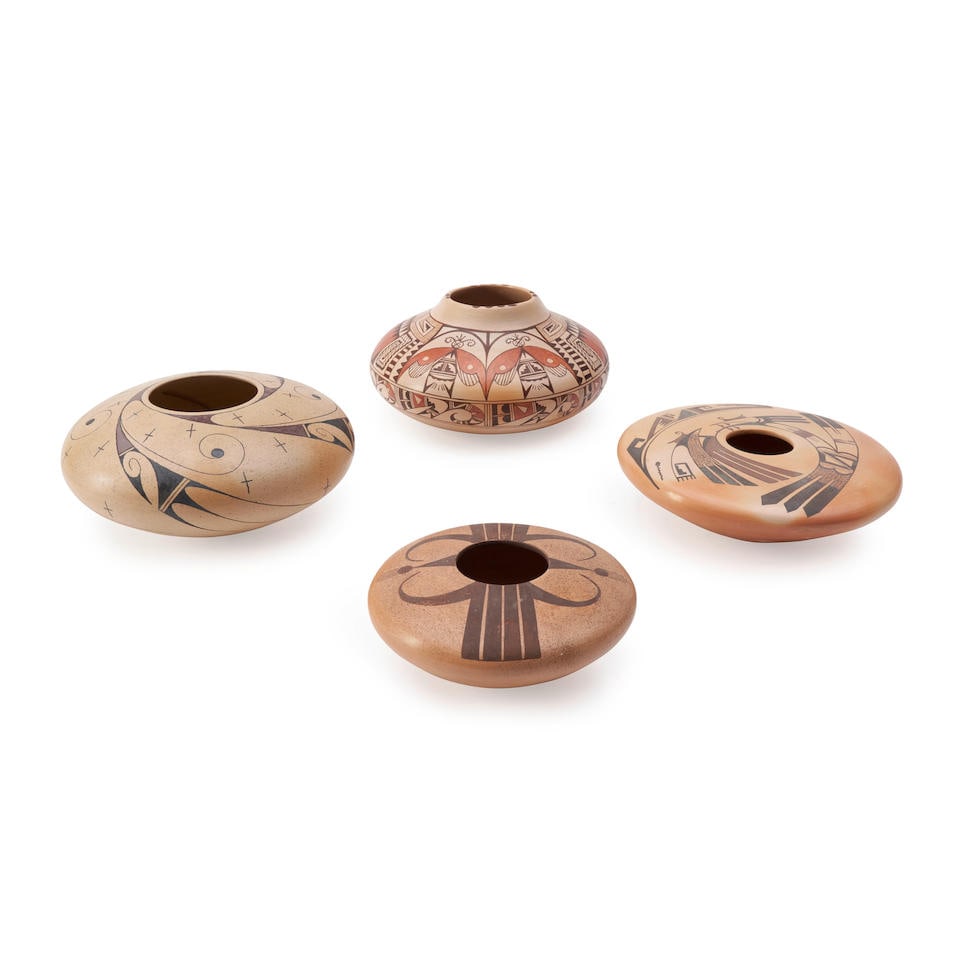 Four Hopi polychrome seed jars ht. 3, wd. 9, ht. 4, wd. 9, ht. 2 1/2, wd. 6 1/2, and ht. 4 3/4, ... (1 of 4)