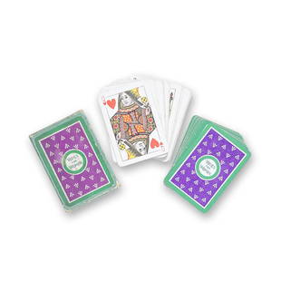 'VOTES FOR WOMEN' PLAYING CARDS A complete set of 52 WSPU playing cards, [c.1910]: 'VOTES FOR WOMEN' PLAYING CARDS A complete set of 52 WSPU playing cards, versos with 'Votes for Women' roundel on a background of broad prison arrow symbols, printed in purple, white and green, in ori